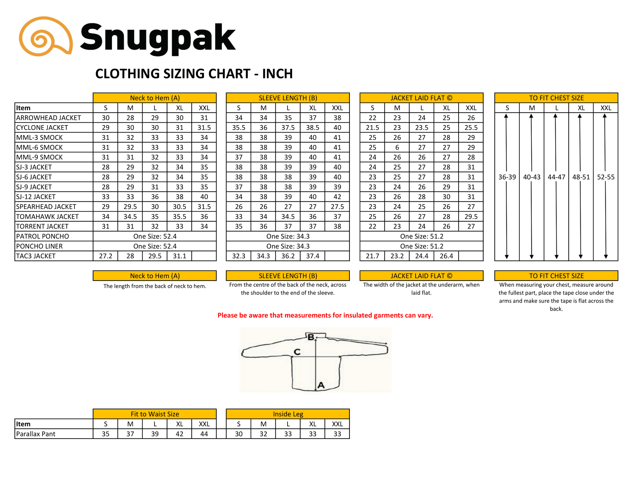 Smock Sizing Snugpak Tomahawk Insulated Jacket – On Duty Equipment